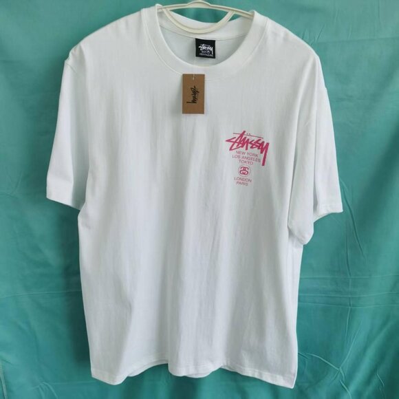 Stussy White Tee with Pink Urban Graphic - Picture 4 of 4